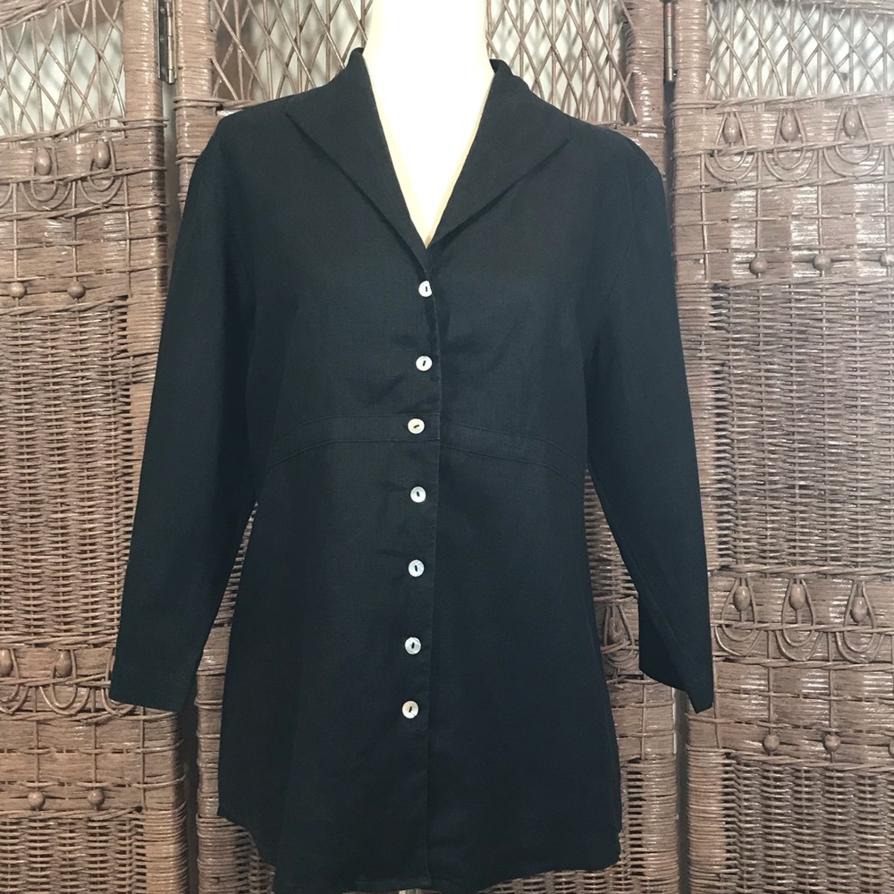 Edward Irish Linen Black Collared Shirt